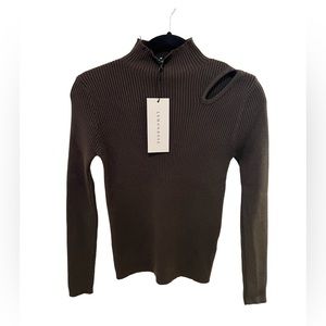 Lemonrose Brown Knit Slit Top